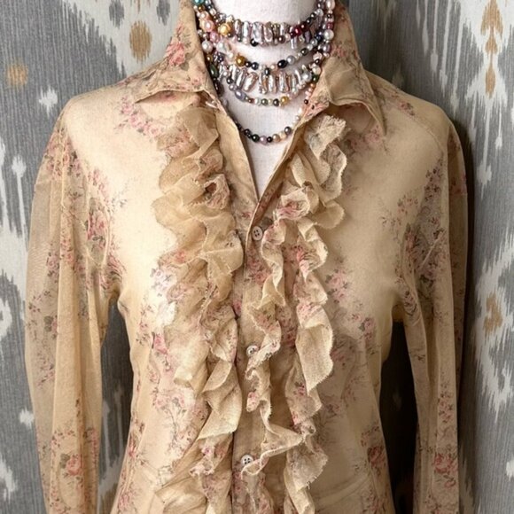 Ralph Lauren Spring 2003 Runway Collection Wallpaper Floral Mesh Knit Blouse - Picture 3 of 15